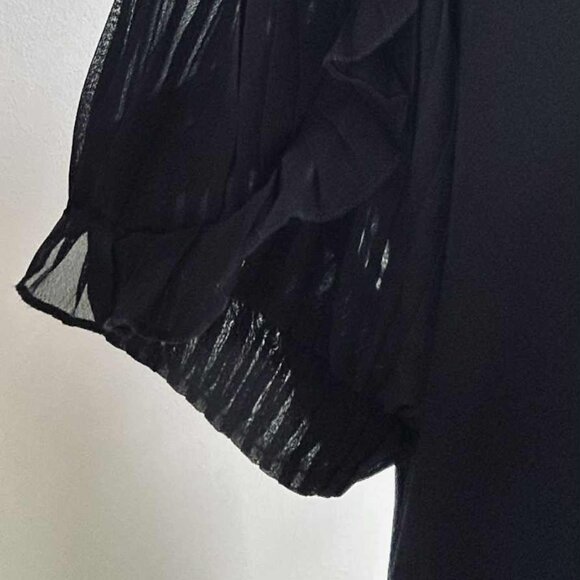 Anne Klein Black Stretch Knit Crewneck Top with Pleated Chiffon Sleeves – US L - Picture 10 of 12
